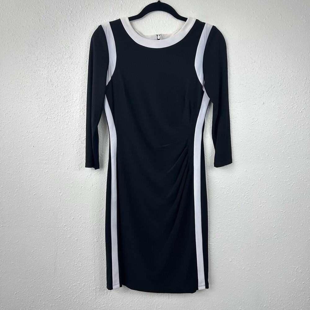 Lauren Ralph Lauren Stretchy Long Sleeve Ruched Lined Sheath Dress Size 6 Black